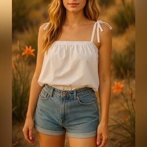 White Sleeveless Top with Tie Straps - Size M